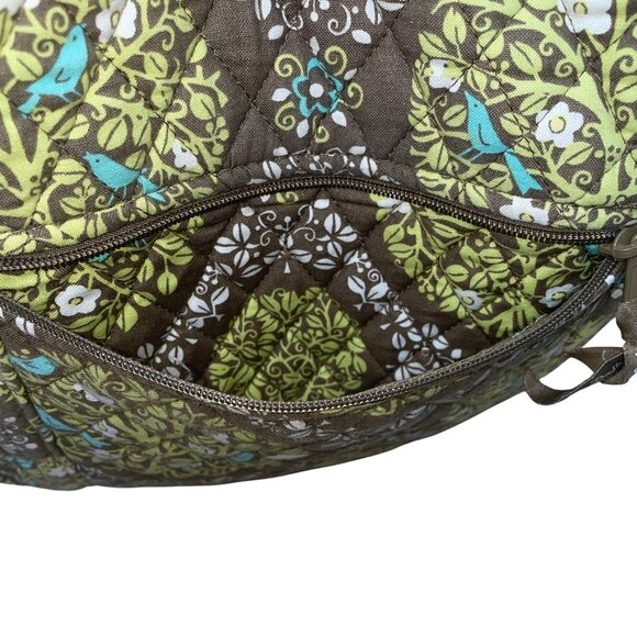 Vera Bradley Women’s Green Brown Quilted Floral Pattern Zipper Pocket Tote Bag - Picture 11 of 13